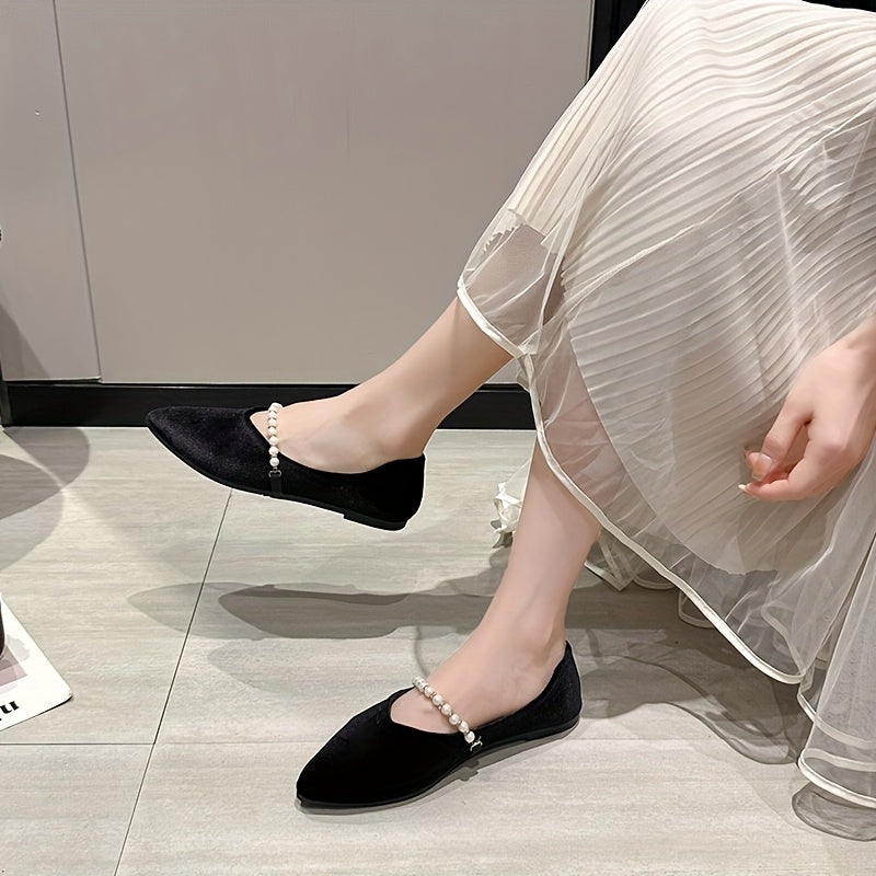 Women'S Elegant Pointed Toe Flats with Pearl Embellishments - Comfortable Fabric Slip-On Shoes for Office, Parties, and Formal Events, Office Shoes | Elegant Footwear | Comfortable Shoes
