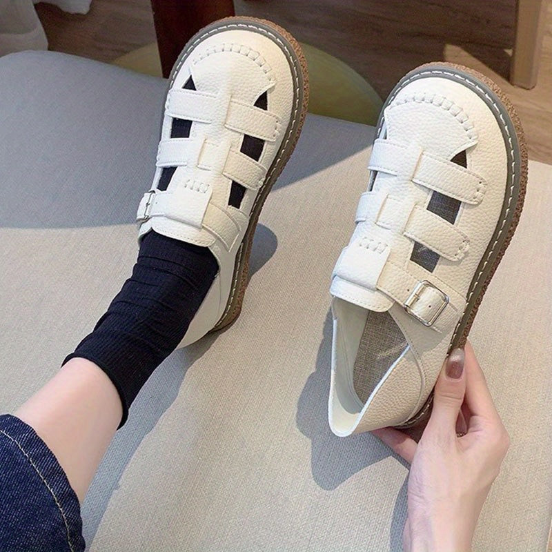 Women'S Slip-On Closed-Toe Sandals - Beige\u002FSoft Pink\u002F - Cushioned EVA Insole & Non-Slip Rubber Outsole - Pregnancy & Everyday Shoes - Korean Fashion Roman Sandals for Women, Comfortable Footwear, Retro Hollow Design, Breathable Footwear