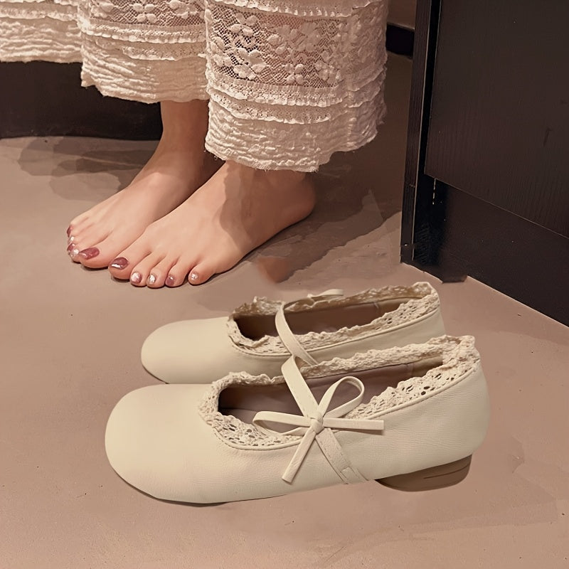 French-Style Low-Heel Fashion Flat Shoes for Women, New Spring\u002FSummer Dress Shoes, White Casual Ballet Flats