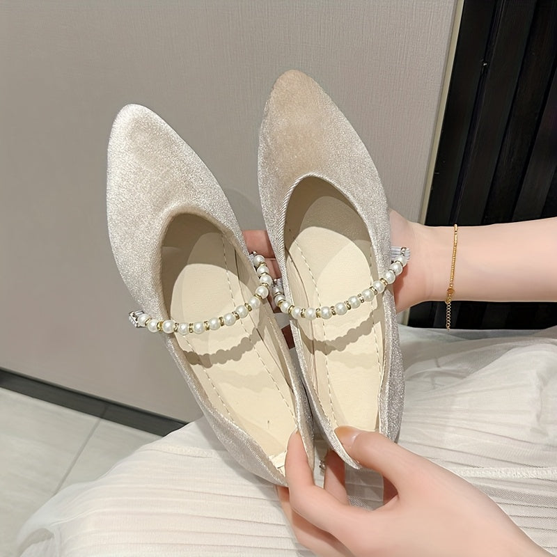 Women'S Elegant Pointed Toe Flats with Pearl Embellishments - Comfortable Fabric Slip-On Shoes for Office, Parties, and Formal Events, Office Shoes | Elegant Footwear | Comfortable Shoes