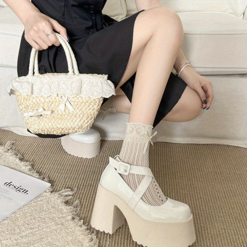 Women'S Retro Roman Style High Heels - Chunky Platform Shoes with Ankle Strap, Non-Slip Rubber Sole, All-Season Formal & Casual Footwear - Elegant Party, Office, Office Wear, Round Toe, Durable Construction, Fashion Lovers