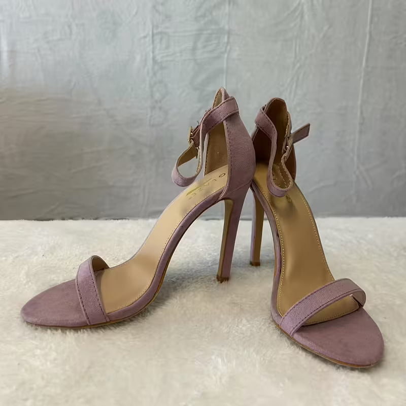 Women'S Low Heel Stiletto High Heel Sandals With Velvet Upper And Non-slip Buckle