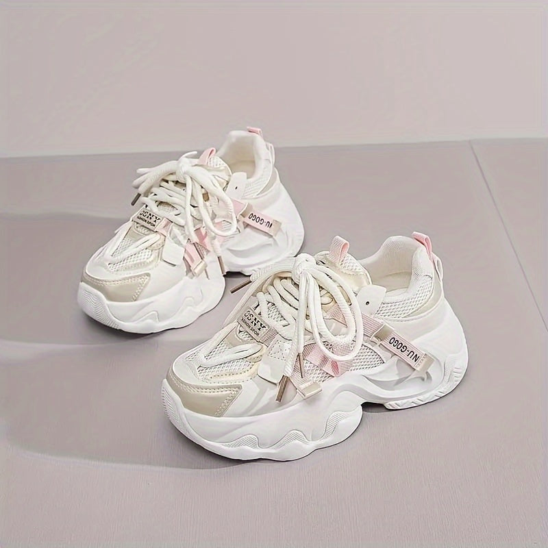 Women's Trendy Platform Sneakers, Breathable Mesh Chunky Athletic Shoes, Versatile Outdoor Walking Sports Shoes