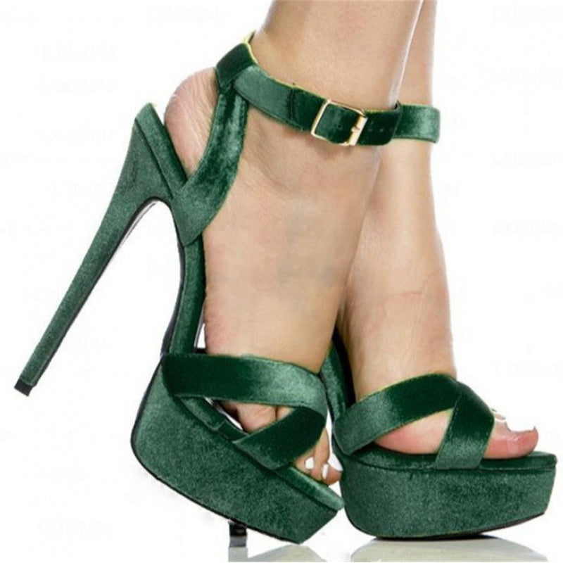 Fashion Show Platform Open-toe Single Shoes with Thin High Heel and Ankle Strap | Stiletto, Round Toe, Solid Color, European\u002FAmerican Style, Spring Season