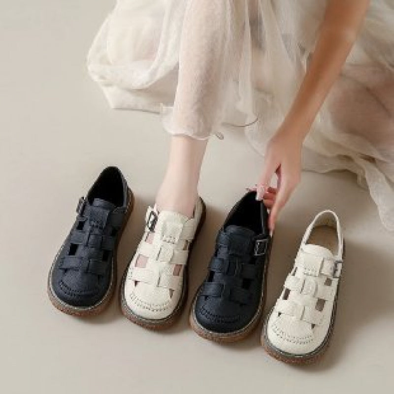 Women'S Slip-On Closed-Toe Sandals - Beige\u002FSoft Pink\u002F - Cushioned EVA Insole & Non-Slip Rubber Outsole - Pregnancy & Everyday Shoes - Korean Fashion Roman Sandals for Women, Comfortable Footwear, Retro Hollow Design, Breathable Footwear