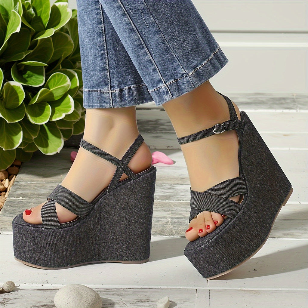 New Summer Trendy Fashion Open-Toe Women'S Wedge Sandals, Featuring a Solid Color Design with a Thick Platform And Base, Comfortable And Versatile High-Heeled Sandals That Add Height.