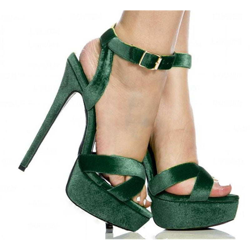 Fashion Show Platform Open-toe Single Shoes with Thin High Heel and Ankle Strap | Stiletto, Round Toe, Solid Color, European\u002FAmerican Style, Spring Season