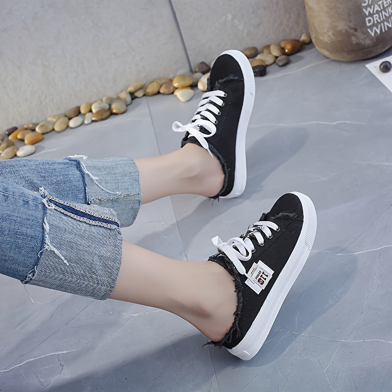 Women's Slip - On Mules - Distressed Design, Lace - Up Detailing, Casual Daily Wear