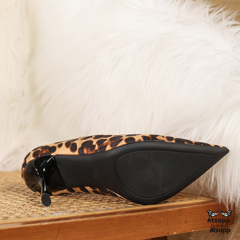 Women's Retro Leopard Print Stiletto Heels - Ultra-High Pointed Toe Mary Jane with Faux Fur Lining & Non-Slip Rubber Sole, All-Season Elegant Dress Pumps for Parties,, Weddings (Leopard Spot Design)