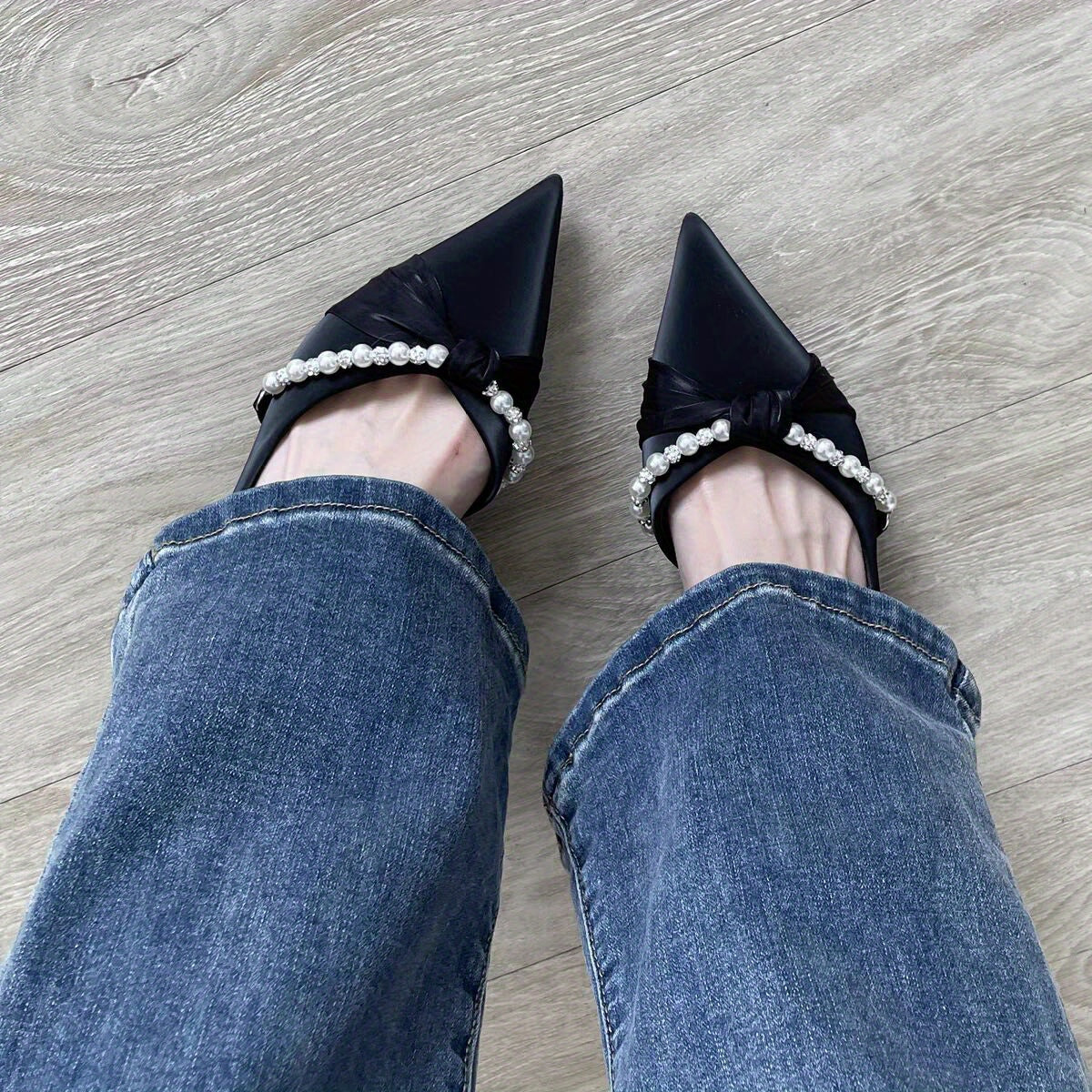 Women'S Elegant Pointed Toe Satin High Heels with Thin Heel & Pearl Side Cutout - Low Block Heel Pumps for Spring Summer, Versatile for Casual & Formal Events, Formal Footwear, Pearl Embellished, Durable Rubber Sole