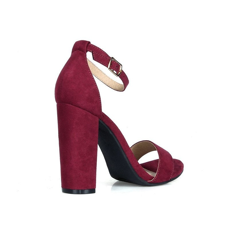 Two Piece Chunky Heel Sandals in Wine