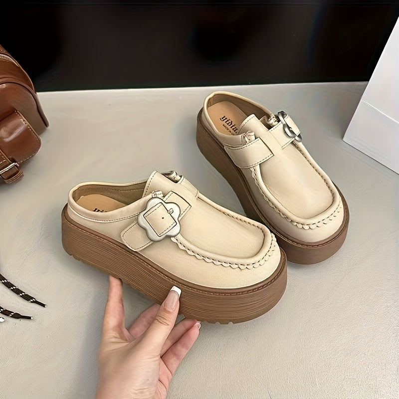 Women'S Chunky Platform Mules - Slip-On Shoes with Thick Platform Sole, \u002FBrown\u002F, Cushioned Insole & Non-Slip Rubber Outsole - Retro Vintage Shoes for Everyday, Office, Parties - Easy-Clean Minimalist Footwear for Petite Women & Students