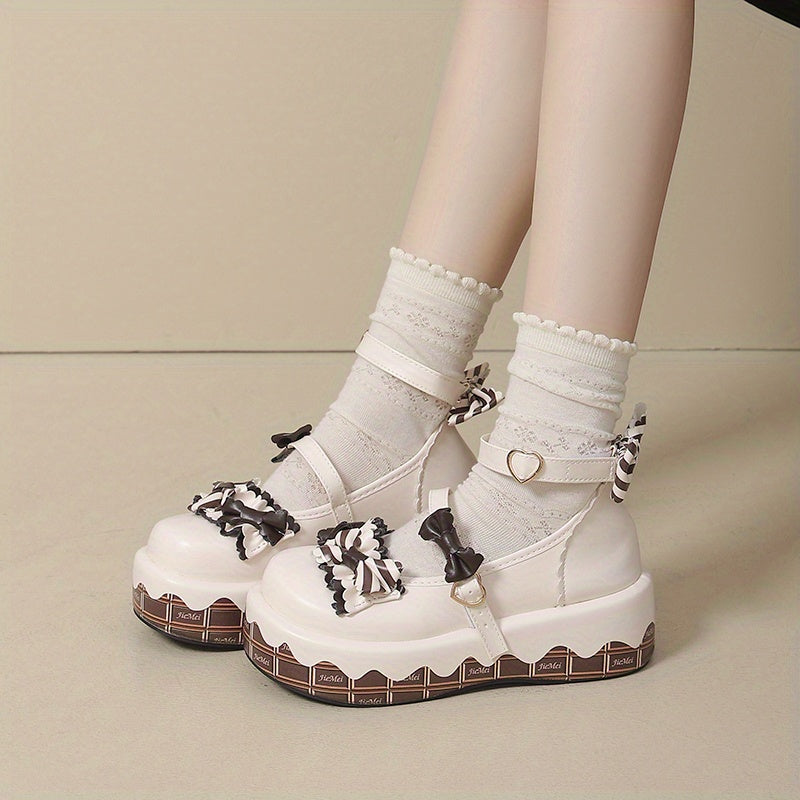 Charming Lolita Mary Jane Shoes with Bowknots - Light Blue Round-Toe Platform Sneakers for Women, Summer Casual Style, Faux Cover Upper & Sole, Hand Washable, Lolita Shoes