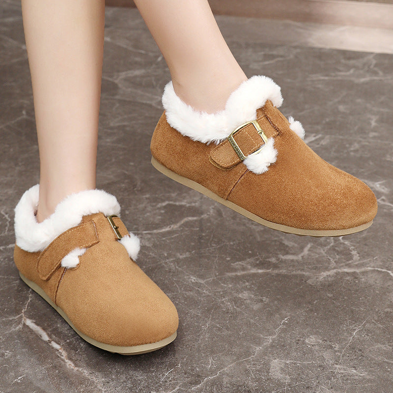 2025 Winter New Women'S Style Loafers | Chunky Sole Warm Fleece-Lined Shoes, Thickened Snow Boots H2602, Upper, Fabric Inner, Rubber Sole