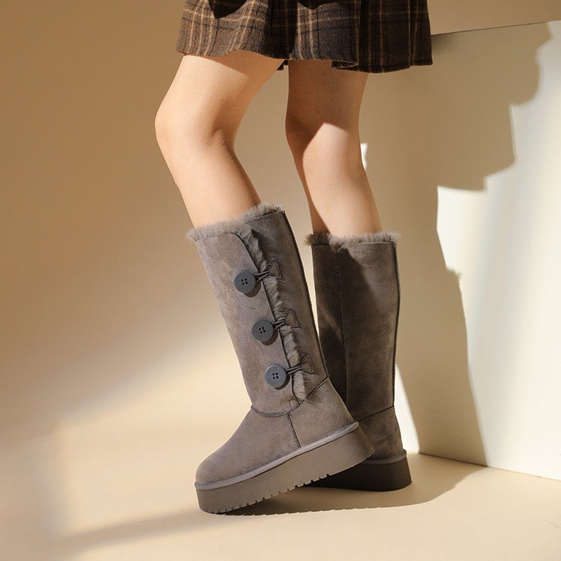 Women'S Winter Thermal Insulated Two-Way Foldable High Boots with Fleece Lining & Buckle Closure - Thick Warm Winter Boots with Upper, Arch Support & Non-Slip Rubber Sole, Round-Toe Design for Casual & Formal Outfits, All-Day for Cold Weather, Snow