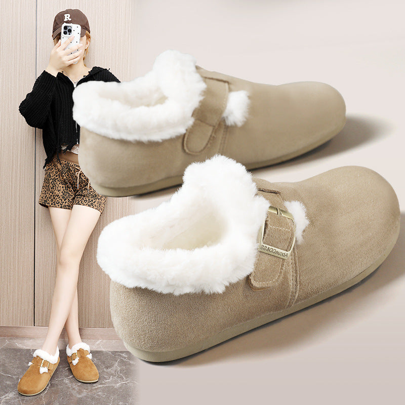 2025 Winter New Women'S Style Loafers | Chunky Sole Warm Fleece-Lined Shoes, Thickened Snow Boots H2602, Upper, Fabric Inner, Rubber Sole