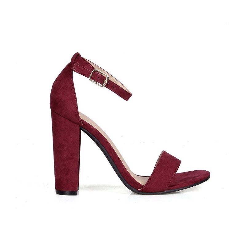 Two Piece Chunky Heel Sandals in Wine