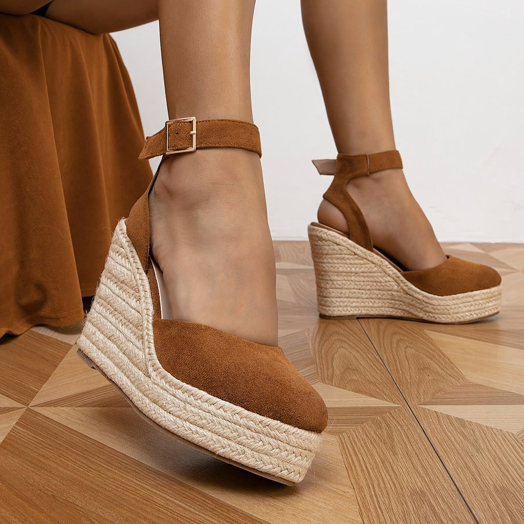 Women'S Summer Platform Wedge Shoes - Breathable Fabric Upper, Non-Slip TPR Sole, Round Toe Design with Ankle Strap & Buckle Closure, Light Casual Shoes for Casual Attire, Strappy Shoes