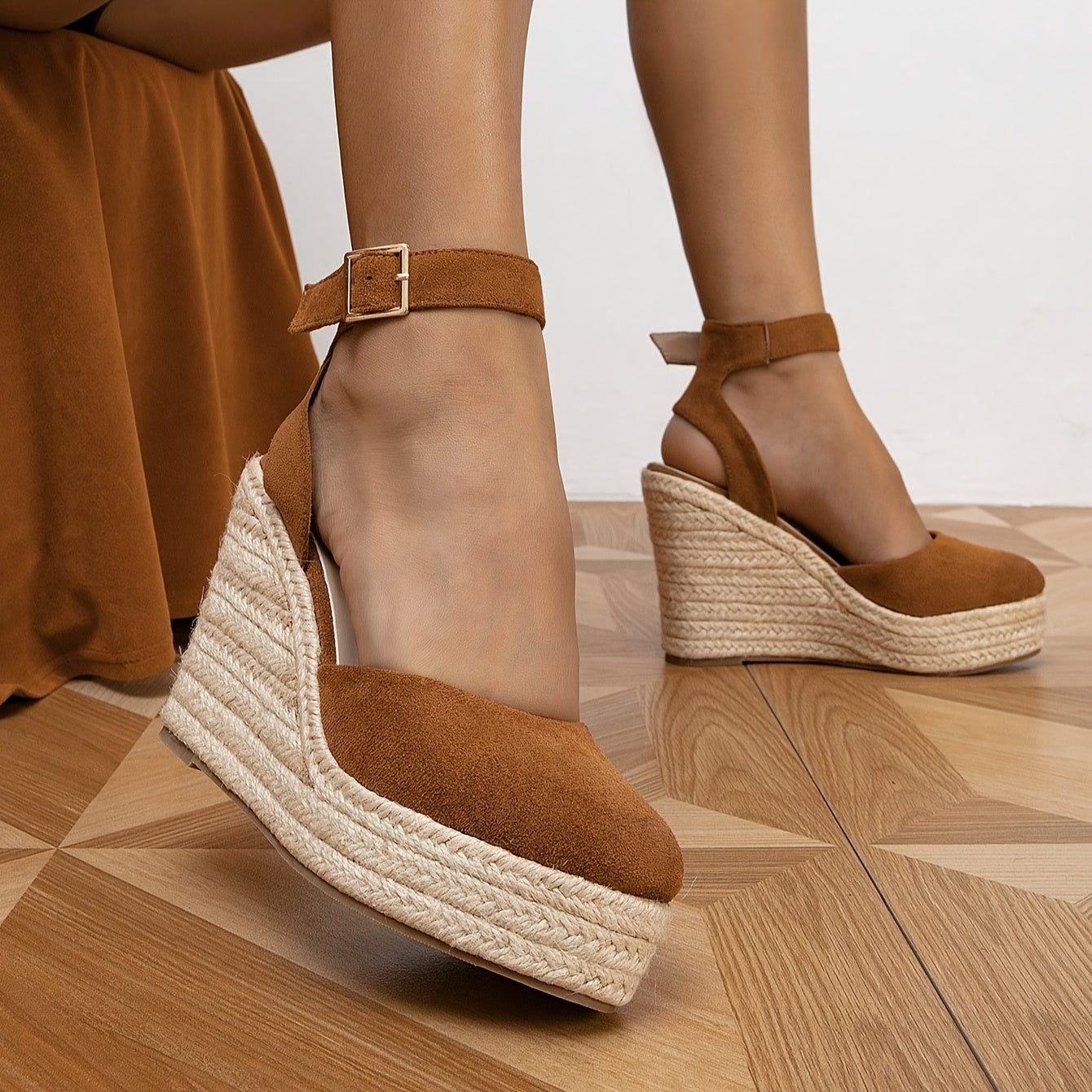 Women'S Summer Platform Wedge Shoes - Breathable Fabric Upper, Non-Slip TPR Sole, Round Toe Design with Ankle Strap & Buckle Closure, Light Casual Shoes for Casual Attire, Strappy Shoes