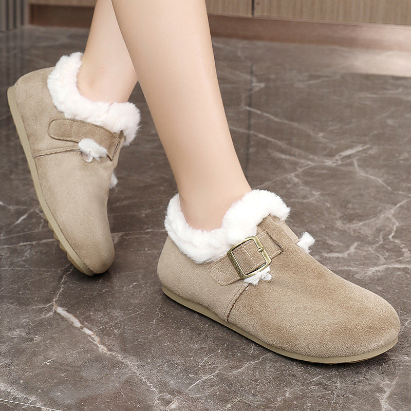 2025 Winter New Women'S Style Loafers | Chunky Sole Warm Fleece-Lined Shoes, Thickened Snow Boots H2602, Upper, Fabric Inner, Rubber Sole