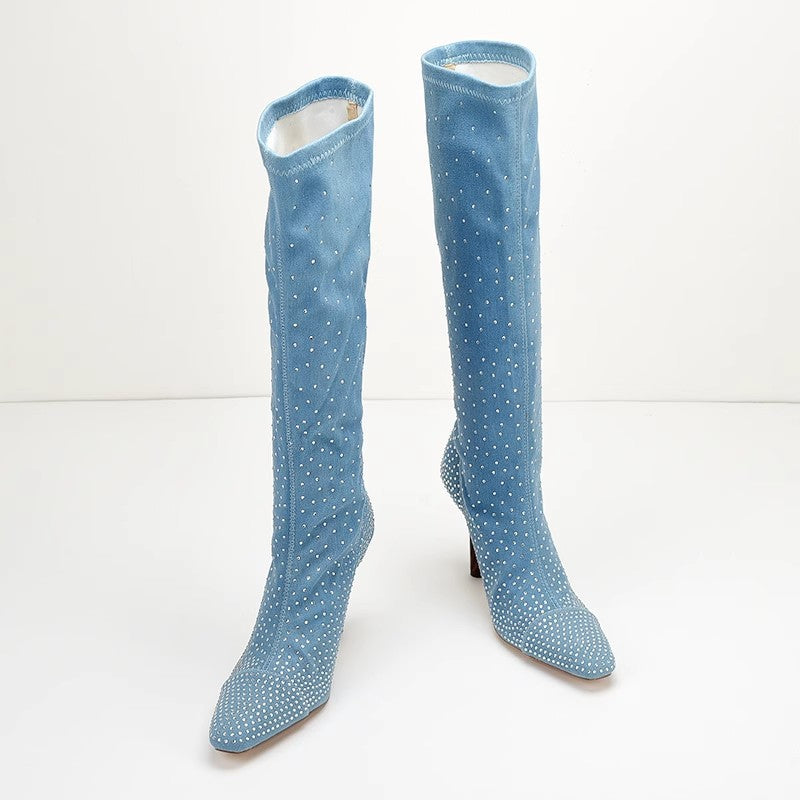 Women'S High Heel Square Toe Over-Knee Boots - Slip-On Stiletto Heels, Glossy Faux Cover Upper, All-Season Formal & Everyday Shoes for Parties, Weddings, Office, Party Footwear