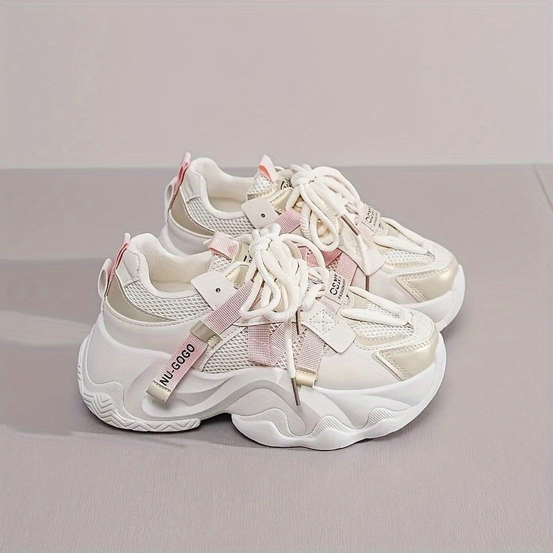 Women's Trendy Platform Sneakers, Breathable Mesh Chunky Athletic Shoes, Versatile Outdoor Walking Sports Shoes