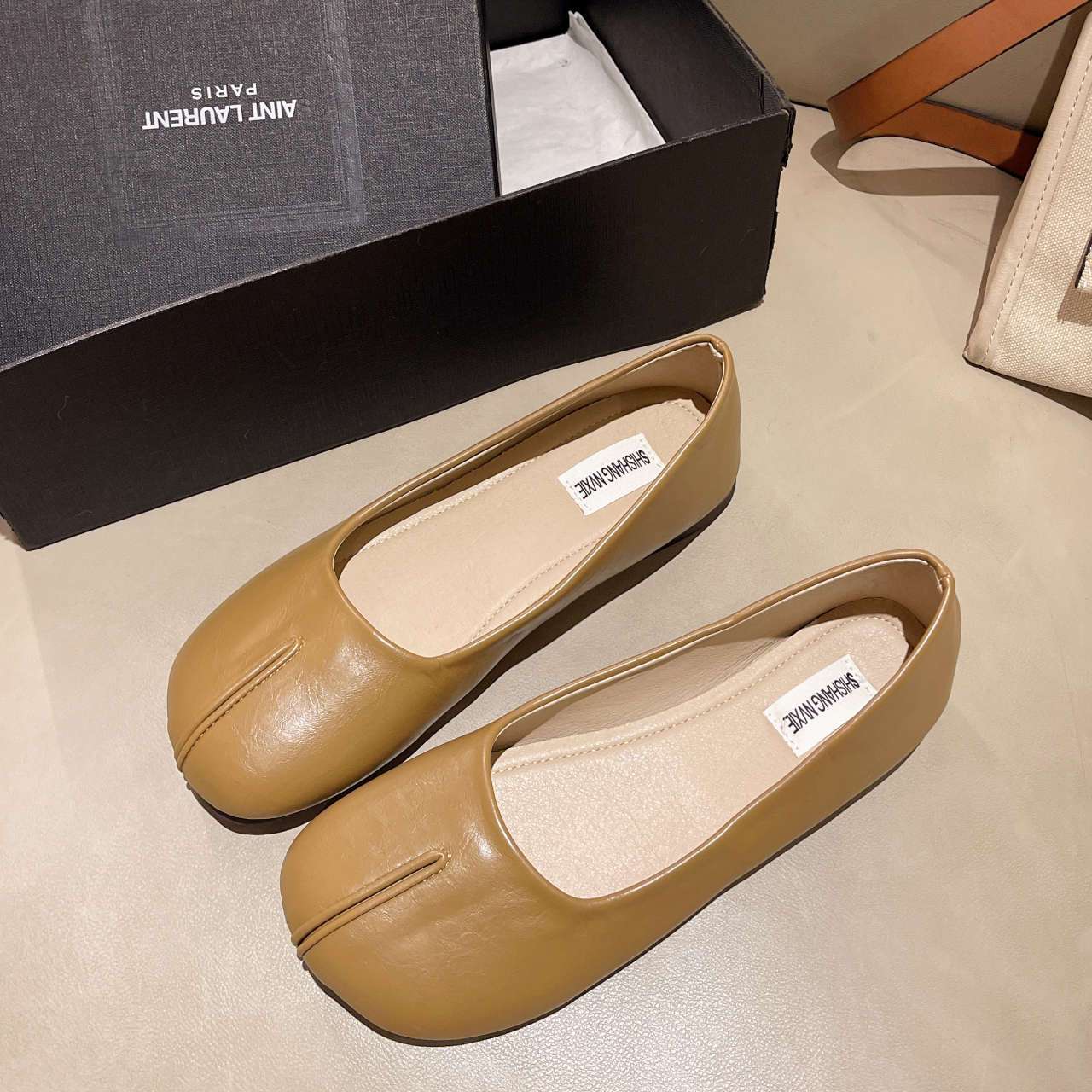 Women's Slip-On Loafers - Slip-On Convenience, Cushioned PU\u002FRubber Sole for All-Day Comfort - Tan\u002F, Everyday & Formal Events - Easy-Clean Women's Flats, Casual Footwear, Sleek Slipons, Soft Material, Lightweight Shoes, Office Wear