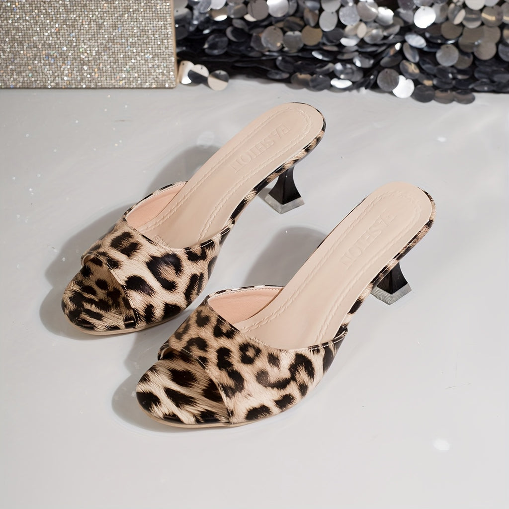 Women's Leopard Print High-Heel Slippers -  Open-Toe Stiletto Pumps with Non-Slip Rubber Sole, Elegant s for Parties, Weddings & Summer Outfits