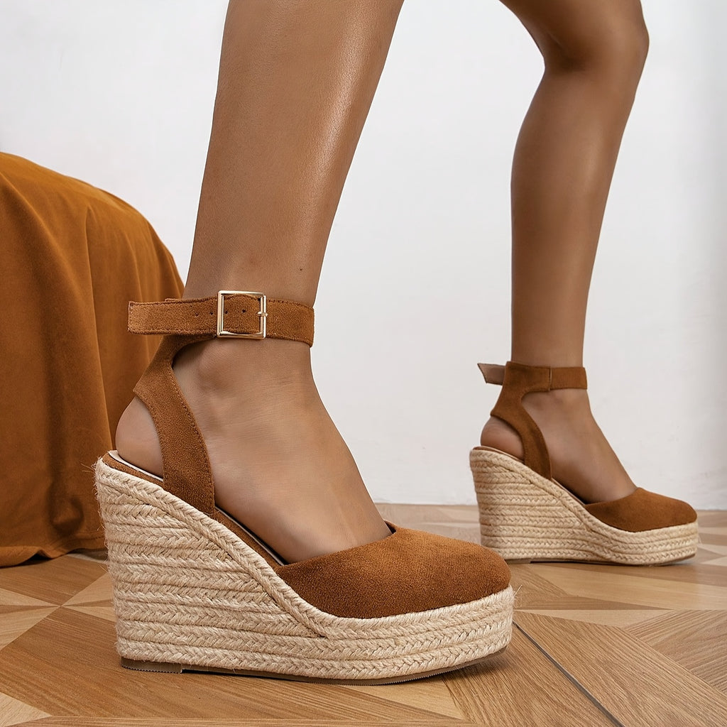 Women'S Summer Platform Wedge Shoes - Breathable Fabric Upper, Non-Slip TPR Sole, Round Toe Design with Ankle Strap & Buckle Closure, Light Casual Shoes for Casual Attire, Strappy Shoes