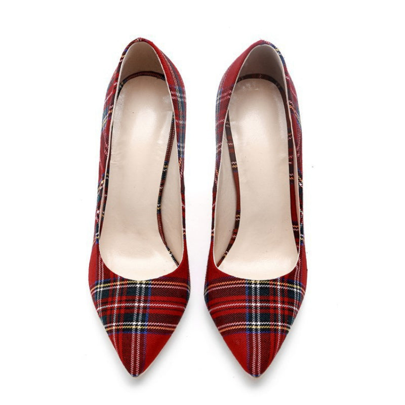 Ultra-High Stiletto Heels - Pointed-Toe Open-Back Pumps with Striped Plaid Fabric Upper, Matching s for Parties, Weddings, Business Events - Spring Footwear (Comfortable Insole & Rubber Sole)