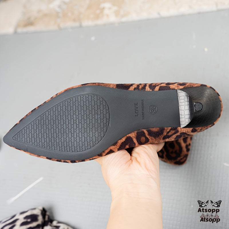 Women'S Leopard Print High Heels - Pointed Toe Stiletto Winter Warm Round-Toe Design, Leopard Print Fabric Upper & Lining, Comfortable Block Heel & Arch Support, Versatile Casual to Formal Shoes for Parties, Office, Casual Attire - Durable Rubber So