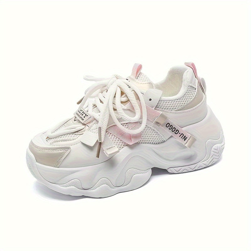 Women's Trendy Platform Sneakers, Breathable Mesh Chunky Athletic Shoes, Versatile Outdoor Walking Sports Shoes
