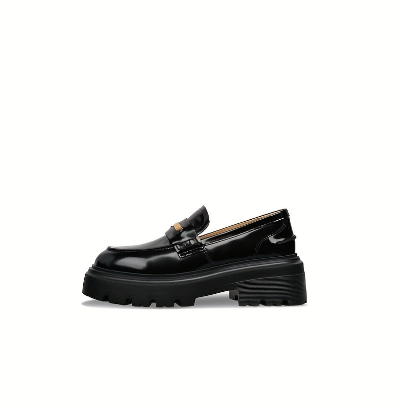 Classic Black & Golden Buckle Loafers with Light Brown Comfortable Cover Insole, Elegant Casual Commuter Shoes