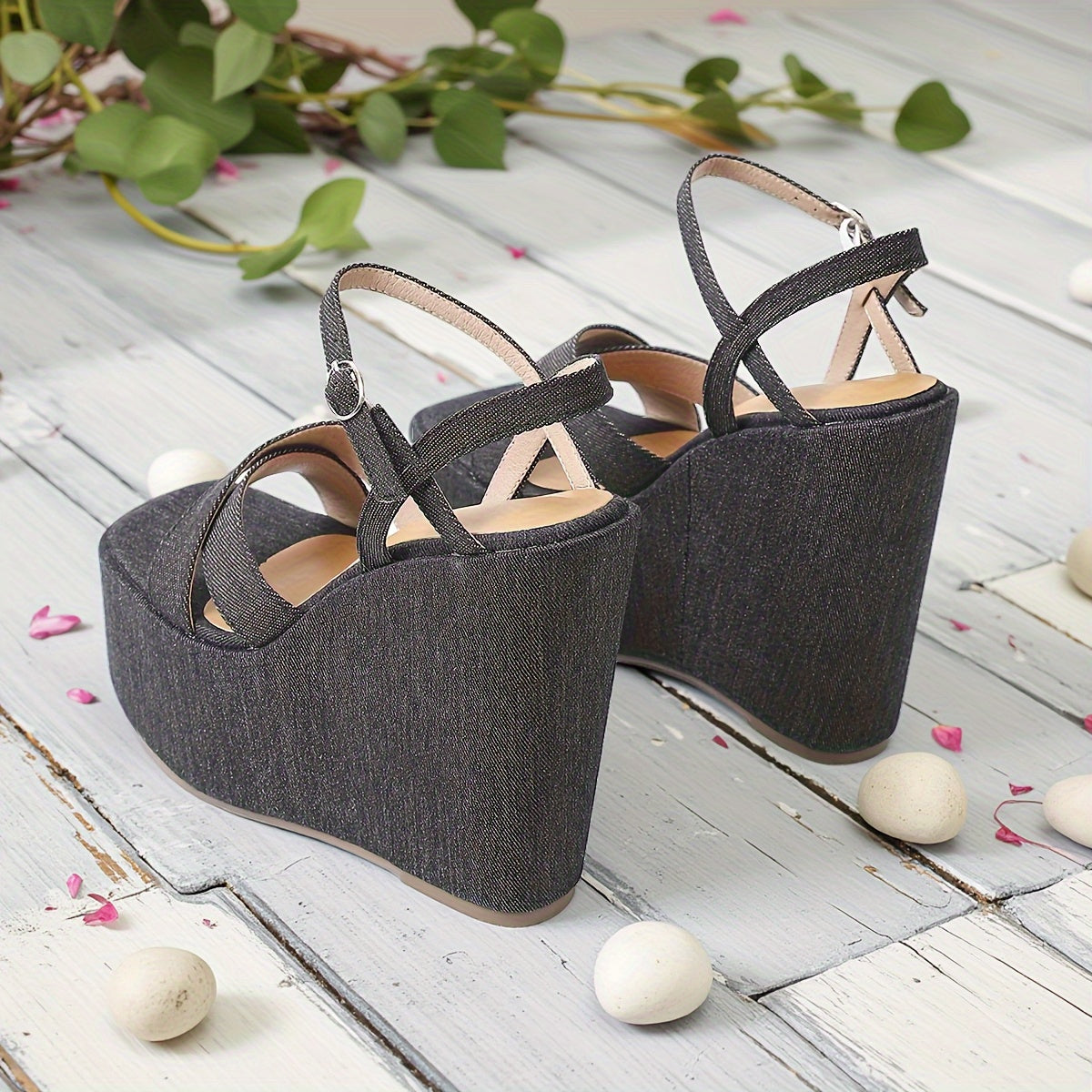 New Summer Trendy Fashion Open-Toe Women'S Wedge Sandals, Featuring a Solid Color Design with a Thick Platform And Base, Comfortable And Versatile High-Heeled Sandals That Add Height.