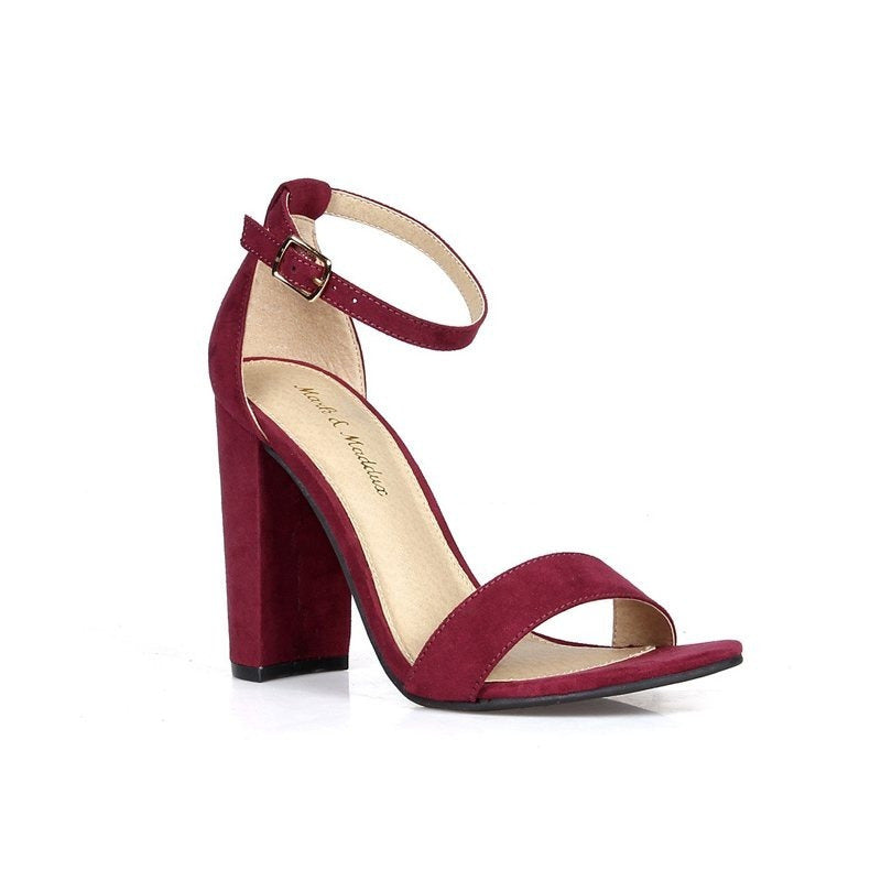 Two Piece Chunky Heel Sandals in Wine