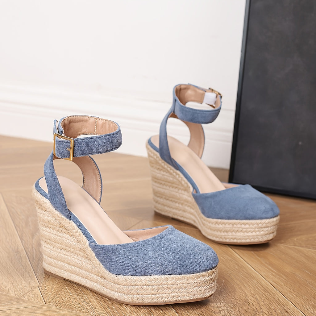 Women'S Summer Platform Wedge Shoes - Breathable Fabric Upper, Non-Slip TPR Sole, Round Toe Design with Ankle Strap & Buckle Closure, Light Casual Shoes for Casual Attire, Strappy Shoes