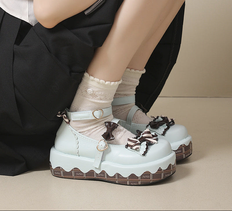 Charming Lolita Mary Jane Shoes with Bowknots - Light Blue Round-Toe Platform Sneakers for Women, Summer Casual Style, Faux Cover Upper & Sole, Hand Washable, Lolita Shoes