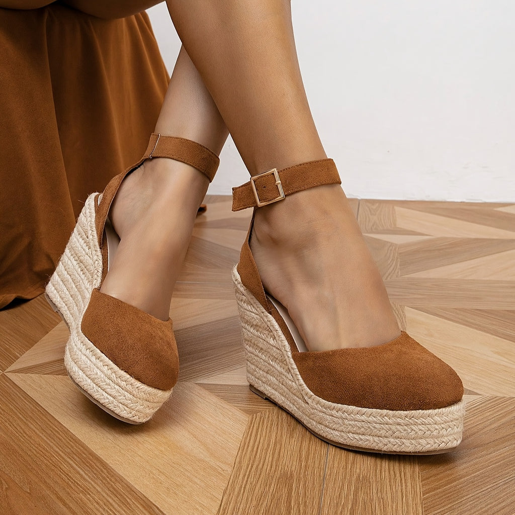 Women'S Summer Platform Wedge Shoes - Breathable Fabric Upper, Non-Slip TPR Sole, Round Toe Design with Ankle Strap & Buckle Closure, Light Casual Shoes for Casual Attire, Strappy Shoes