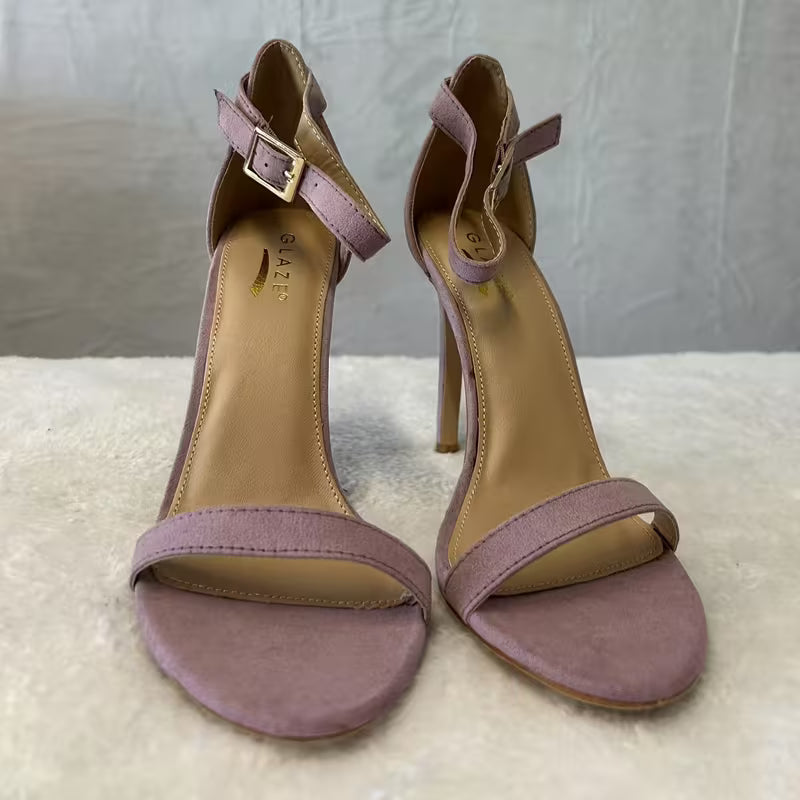 Women'S Low Heel Stiletto High Heel Sandals With Velvet Upper And Non-slip Buckle