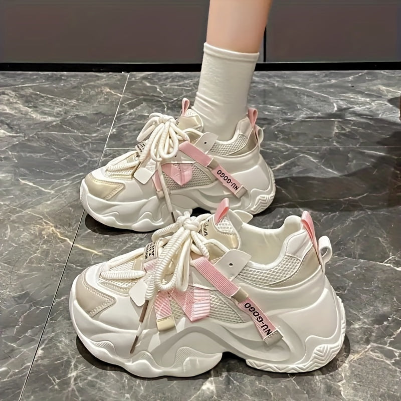 Women's Trendy Platform Sneakers, Breathable Mesh Chunky Athletic Shoes, Versatile Outdoor Walking Sports Shoes