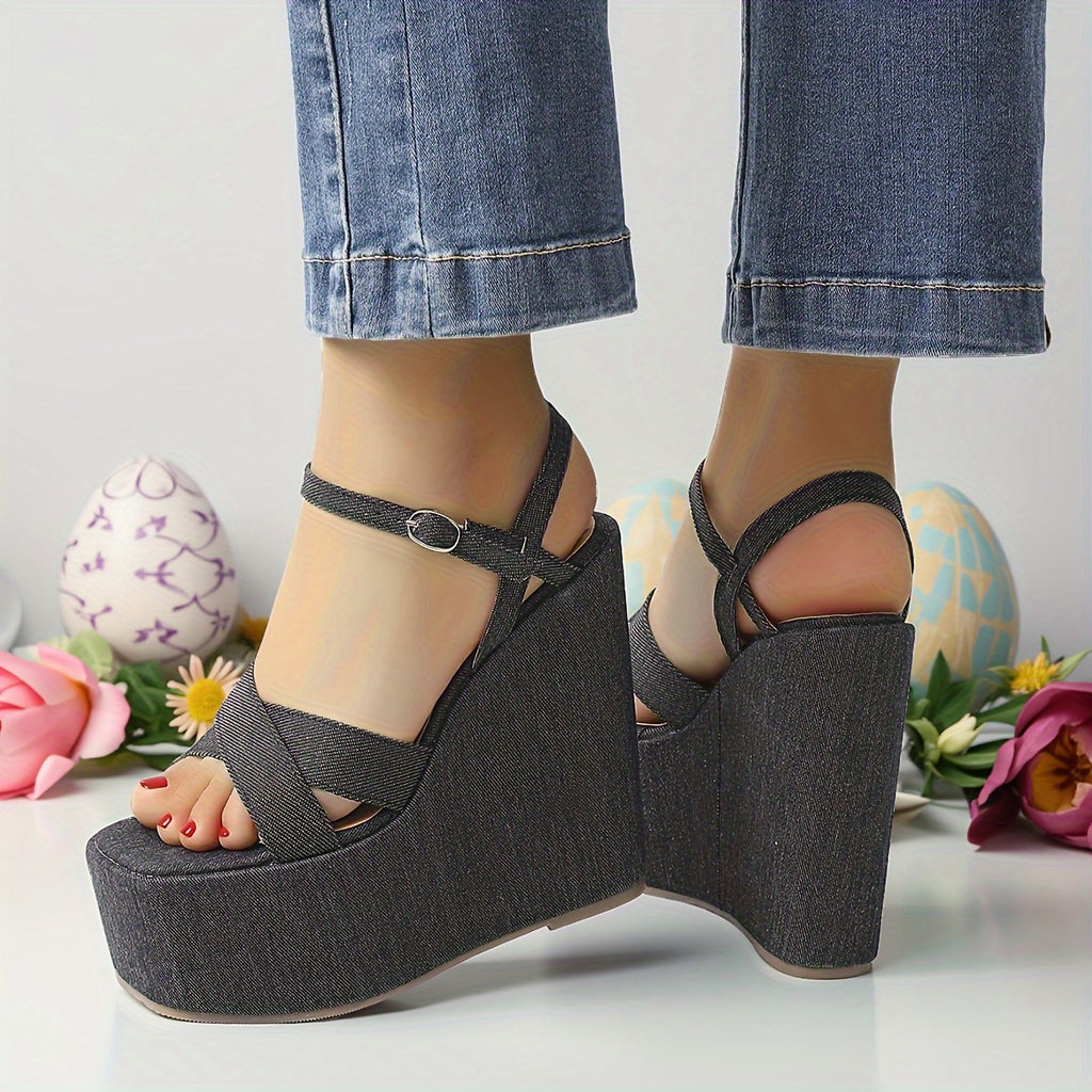 New Summer Trendy Fashion Open-Toe Women'S Wedge Sandals, Featuring a Solid Color Design with a Thick Platform And Base, Comfortable And Versatile High-Heeled Sandals That Add Height.