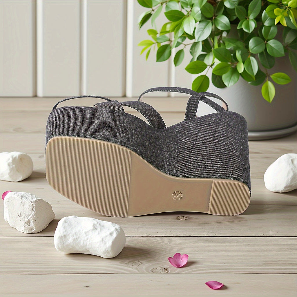 New Summer Trendy Fashion Open-Toe Women'S Wedge Sandals, Featuring a Solid Color Design with a Thick Platform And Base, Comfortable And Versatile High-Heeled Sandals That Add Height.