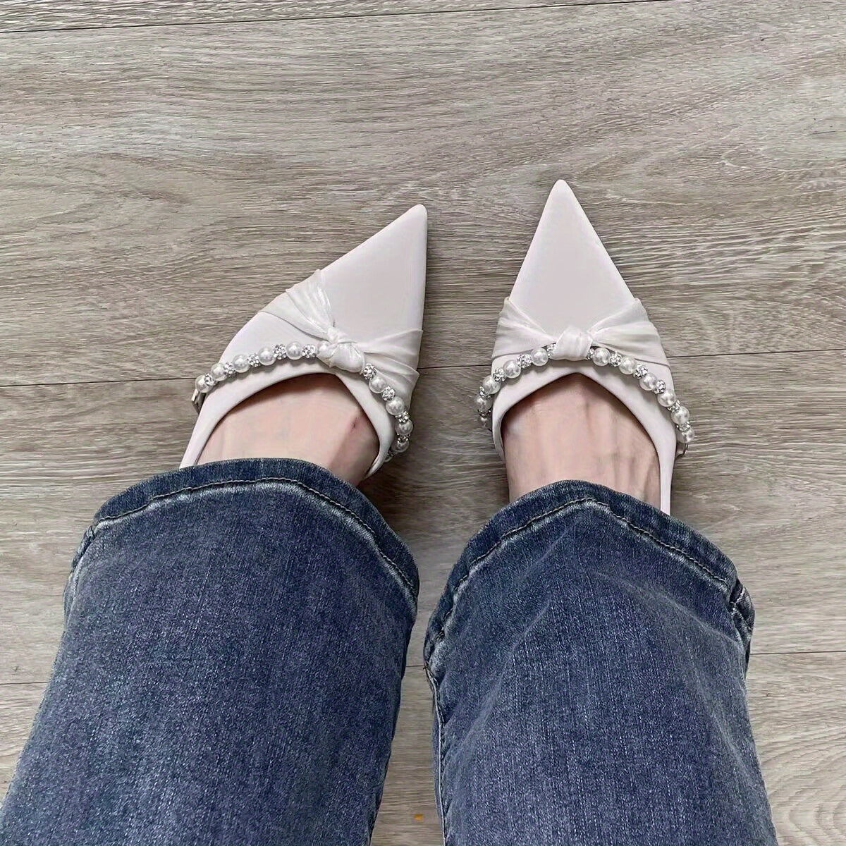 Women'S Elegant Pointed Toe Satin High Heels with Thin Heel & Pearl Side Cutout - Low Block Heel Pumps for Spring Summer, Versatile for Casual & Formal Events, Formal Footwear, Pearl Embellished, Durable Rubber Sole
