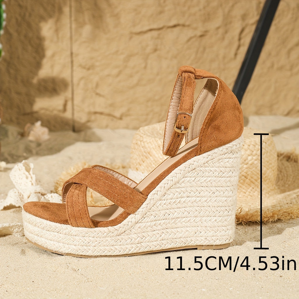 Women'S Stylish Brown Espadrille Wedge Sandals with Ankle Strap - Comfortable Round Toe High Heel, Lace-Up Design, Perfect for Beach or Casual Outings, Beach Footwear | Laceup Sandals | Espadrille Wedge