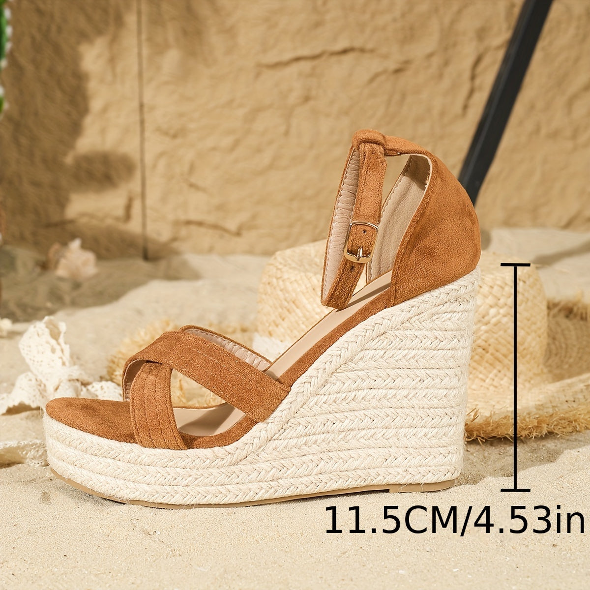 Women'S Stylish Brown Espadrille Wedge Sandals with Ankle Strap - Comfortable Round Toe High Heel, Lace-Up Design, Perfect for Beach or Casual Outings, Beach Footwear | Laceup Sandals | Espadrille Wedge