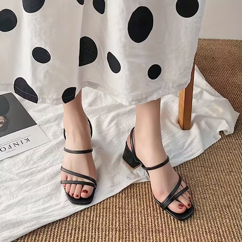 Women's 2025 New Black Mary Jane Sandals - Chunky Mid-Heel T-Bar Strap Mules, Open-Toe White-Like Faux Shoes with Cushioned Insole & Non-Slip Rubber Sole for Weddings, Parties, Office - Latin-Inspired Dress Footwear