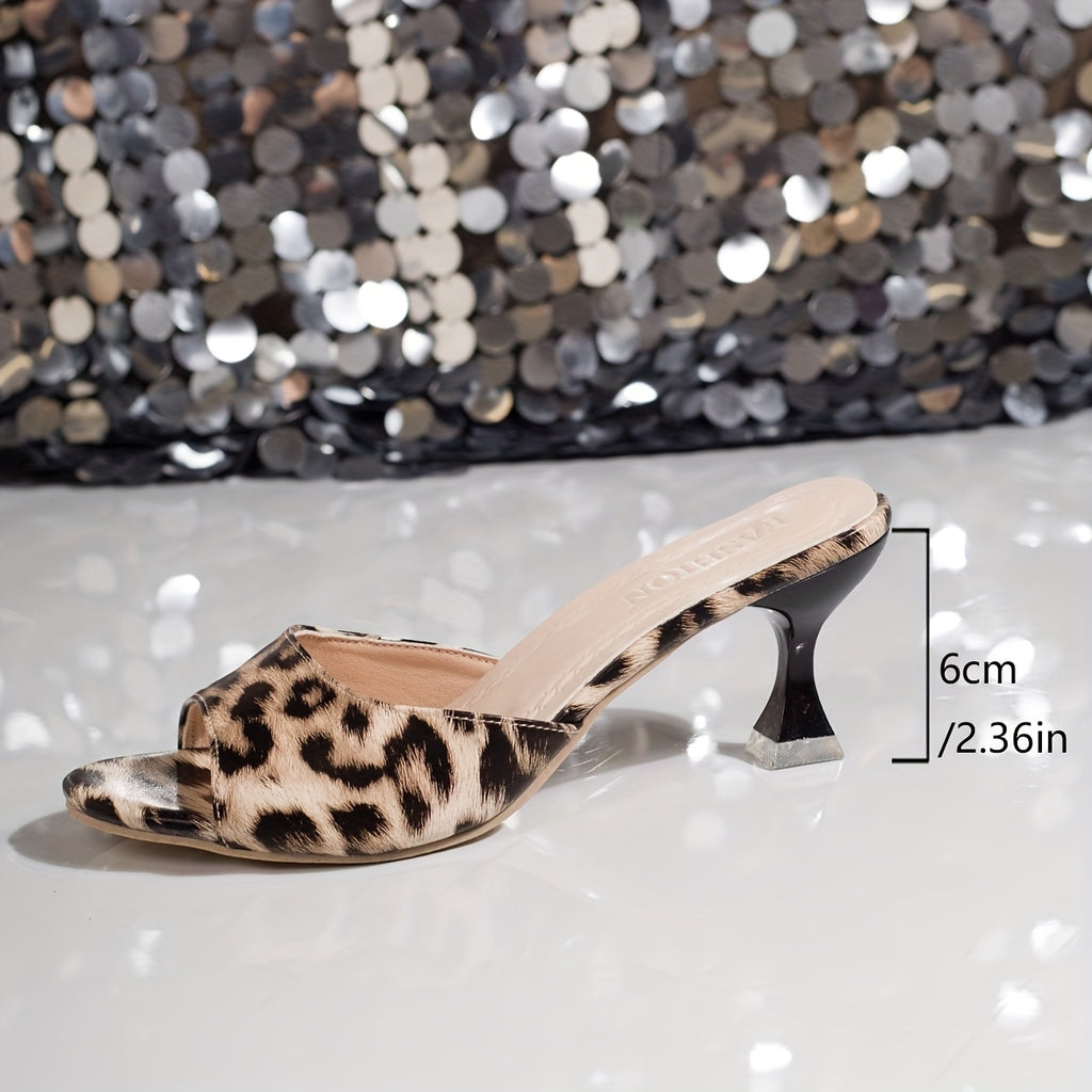 Women's Leopard Print High-Heel Slippers -  Open-Toe Stiletto Pumps with Non-Slip Rubber Sole, Elegant s for Parties, Weddings & Summer Outfits