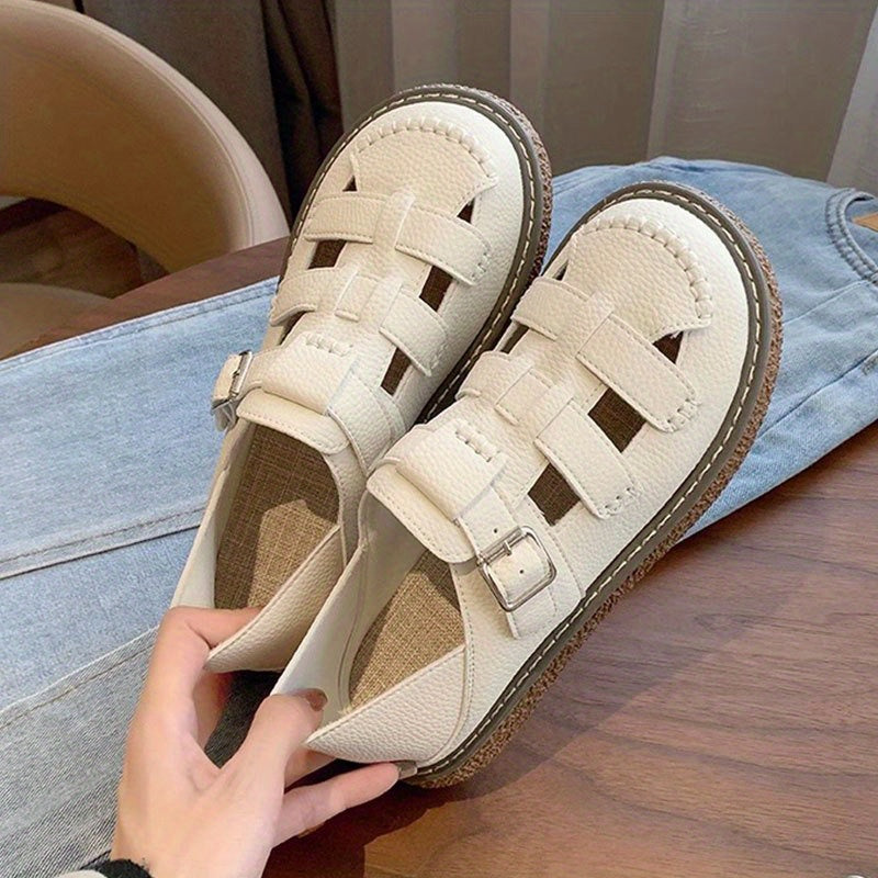 Women'S Slip-On Closed-Toe Sandals - Beige\u002FSoft Pink\u002F - Cushioned EVA Insole & Non-Slip Rubber Outsole - Pregnancy & Everyday Shoes - Korean Fashion Roman Sandals for Women, Comfortable Footwear, Retro Hollow Design, Breathable Footwear