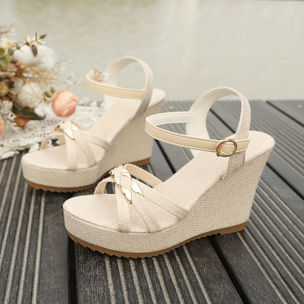 Women's Elegant Platform Wedge Sandals - Thick Platform Heels (Beige\u002F) with Ankle Strap & Buckle Closure, Open-Toe Summer Shoes, Cushioned TPR Sole & Beige - Lightweight s for Beach, Office, Casual Wear