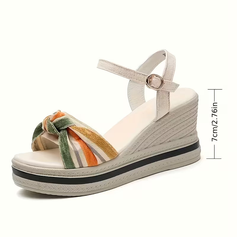 Women'S Wedge Sandals with a Bow-Tie Ankle Strap, Casual Summer Sandals Featuring a Thick Platform, Comfortable Lining, Decorative Buckle, And Durable Stylish Design for The Summer.